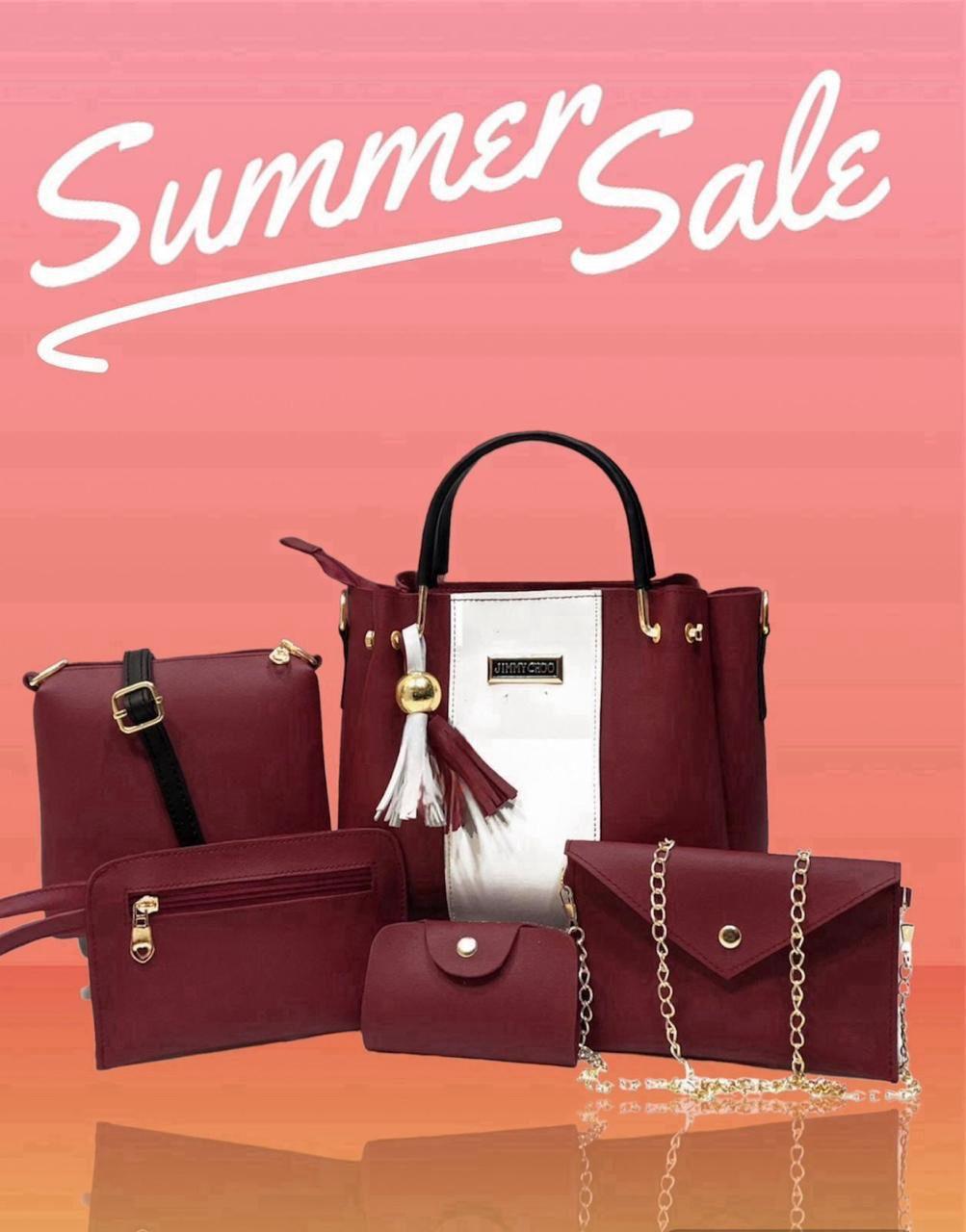 Premium Quality 5-Piece Handbag Set for Girls Maroon & Gold | Stylish Ladies Shoulder Bag Set – Nexvorium