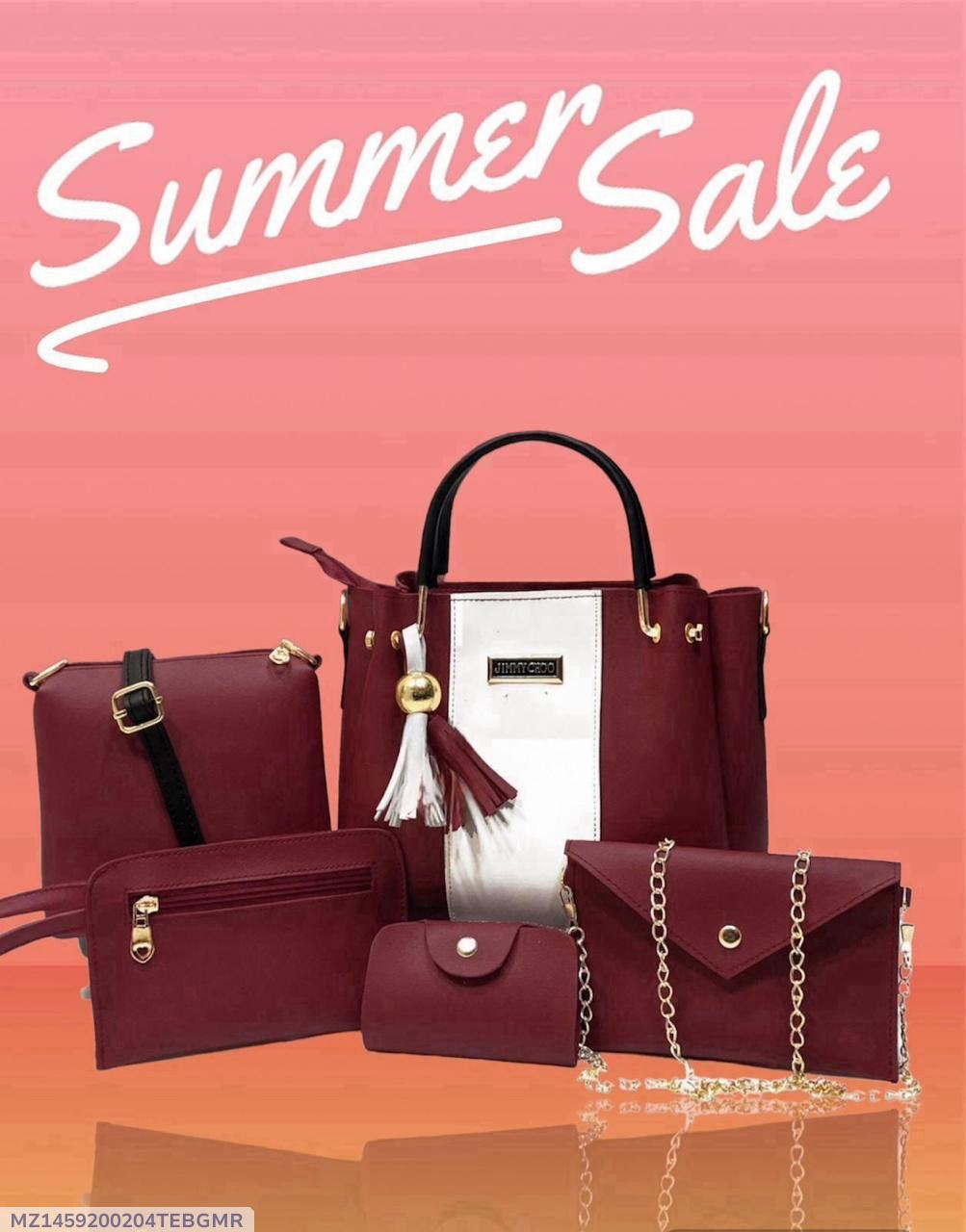 Premium Quality 5-Piece Handbag Set for Girls Maroon & Gold | Stylish Ladies Shoulder Bag Set – Nexvorium
