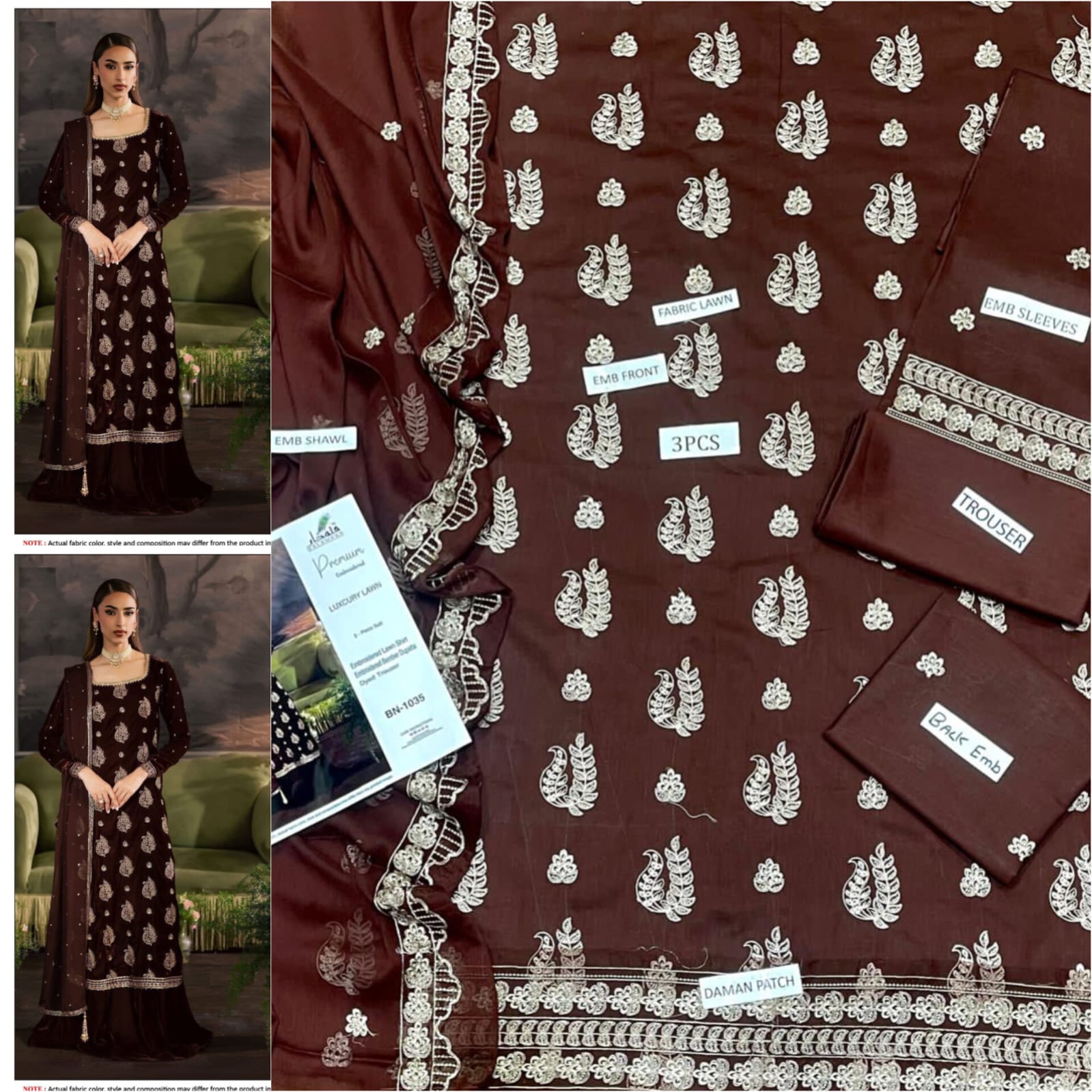 Premium Embroidered Lawn 3-Piece Suit for Women Mustard Brown | Luxury Lawn Collection – Nexvorium