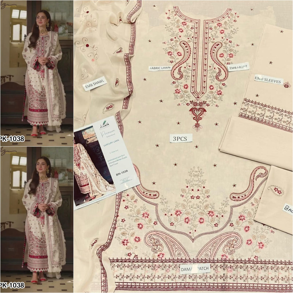 Premium Embroidered Lawn 3-Piece Suit for Women Mustard Brown | Luxury Lawn Collection – Nexvorium