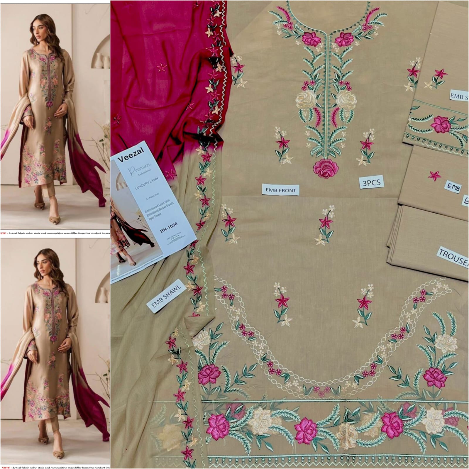 Premium Embroidered Lawn 3-Piece Suit for Women Mustard Brown | Luxury Lawn Collection – Nexvorium
