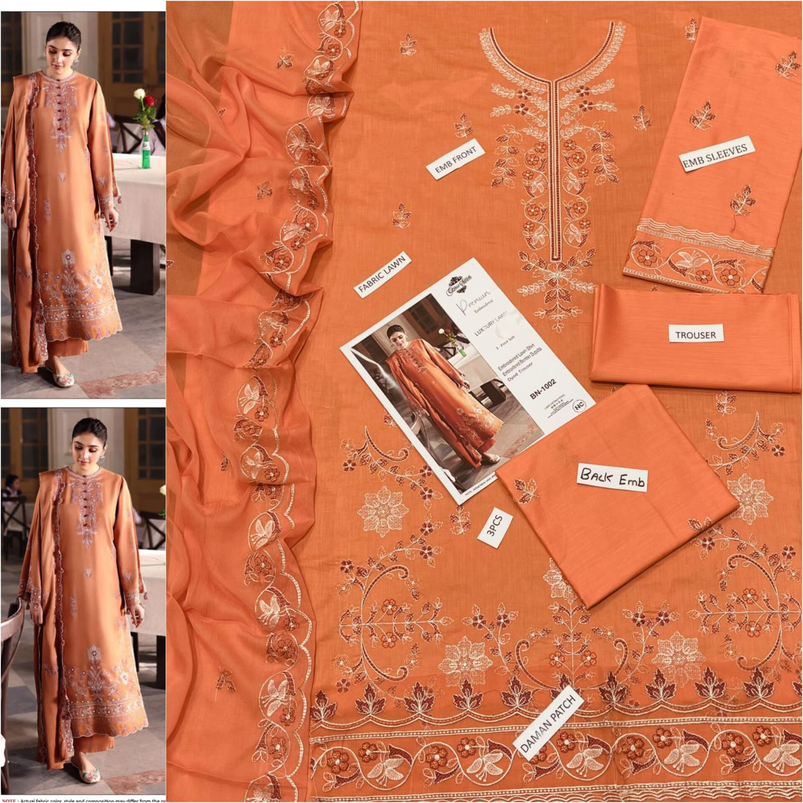 Premium Embroidered Lawn 3-Piece Suit for Women Mustard Brown | Luxury Lawn Collection – Nexvorium