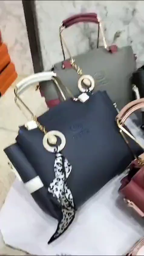 Girls Maroon Rexine Handbag Set with Top Handle | Stylish Ladies Fashion Tote & Shoulder Bag Set