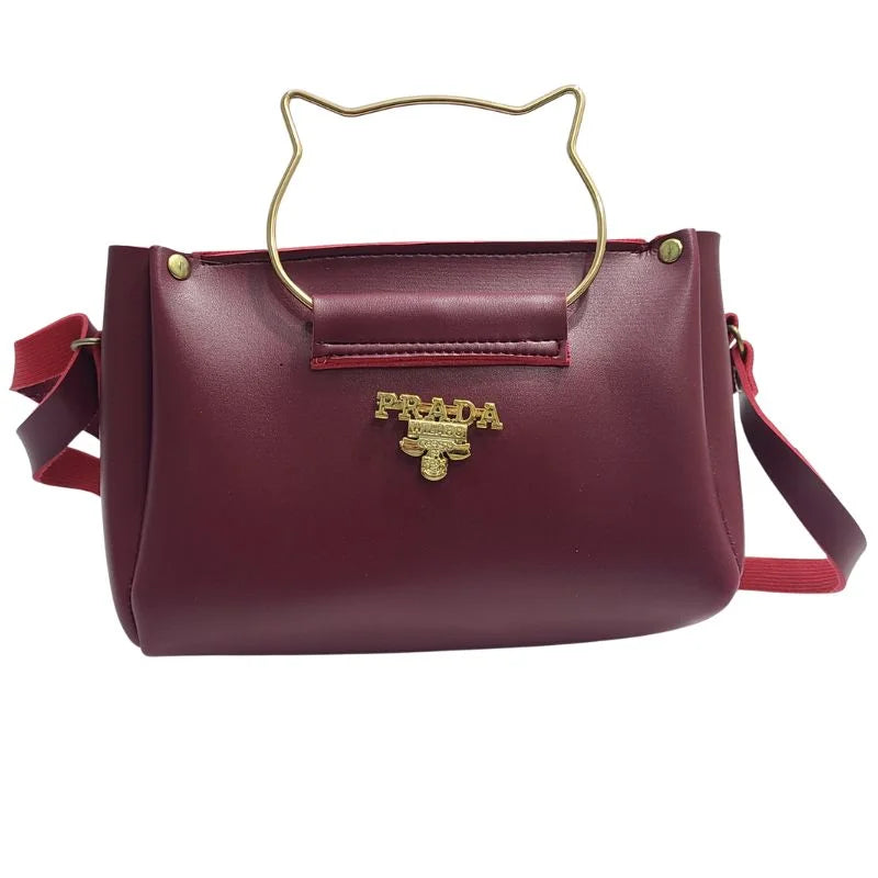 Maroon Cat Handle Handbag for Women & Girls | Elegant Shoulder & Crossbody Purse with Gold Accents & Adjustable Strap – Nexvorium