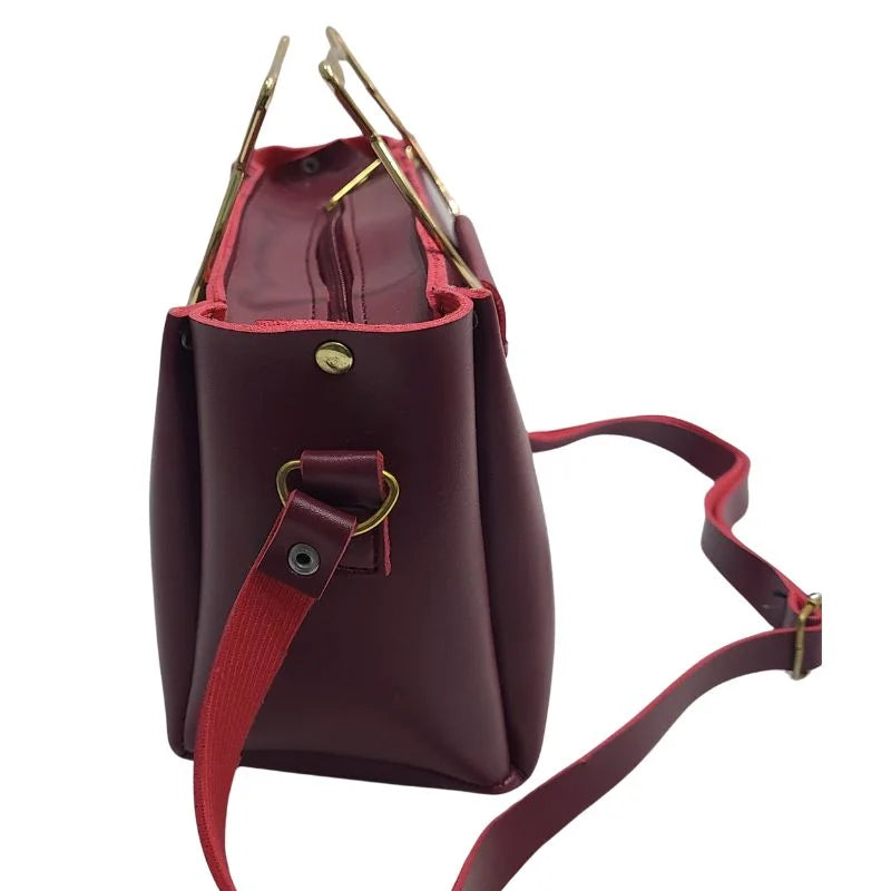Maroon Cat Handle Handbag for Women & Girls | Elegant Shoulder & Crossbody Purse with Gold Accents & Adjustable Strap – Nexvorium