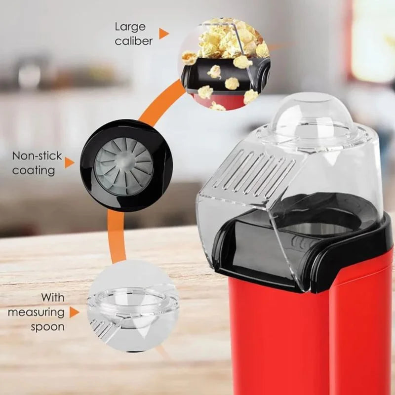 Oil Free Mini Popcorn Maker | 1200W Hot Air Popcorn Machine for Home & Kids | Electric Healthy Popcorn Popper – Nexvorium