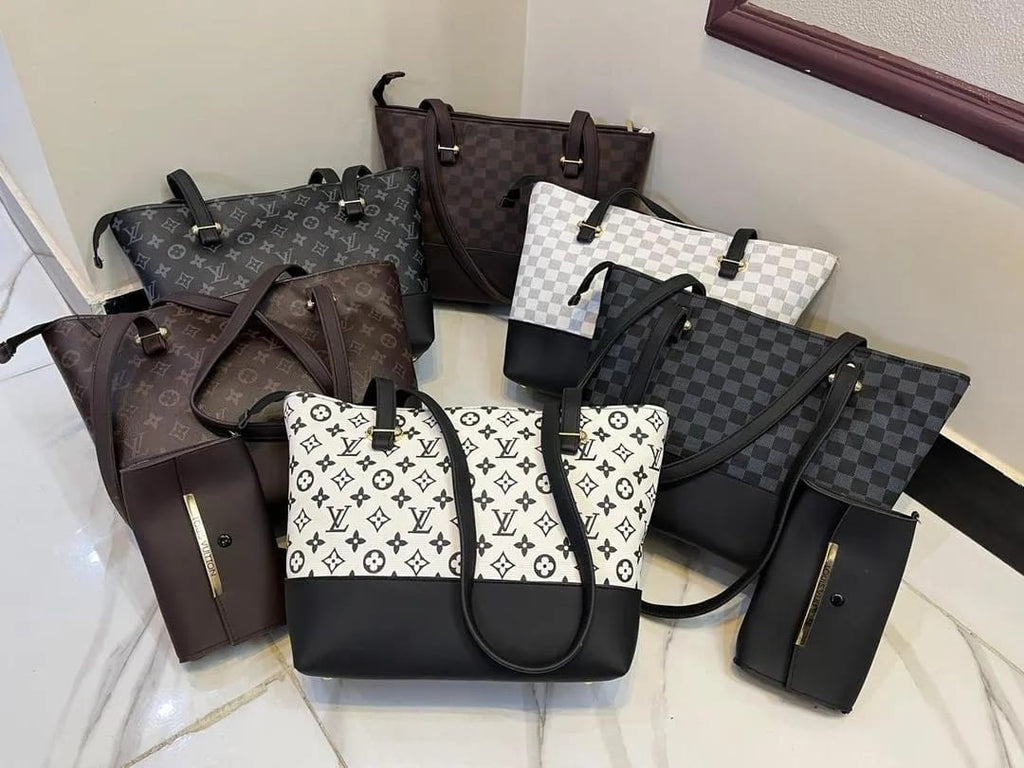 👜 Nexvorium Luxury LV Monogram Handbag Set – Premium White Leather 2 Pcs Designer Tote & Wallet for Women