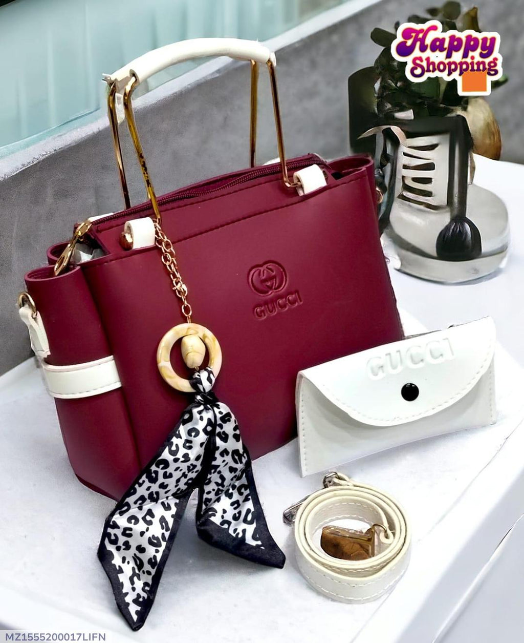 Girls Maroon Rexine Handbag Set with Top Handle | Stylish Ladies Fashion Tote & Shoulder Bag Set