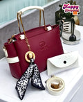 Girls Maroon Rexine Handbag Set with Top Handle | Stylish Ladies Fashion Tote & Shoulder Bag Set